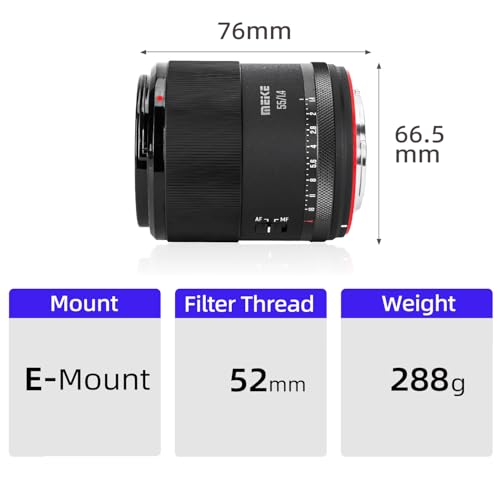 Meike 55mm F1.4 APS-C Auto Focus Prime Lens for Sony E Mount Mirrorless Cameras:A6400 A5000 A5100 A6000 A6100 A6300 A6500 A6600 A6700 ZV-E10,etc