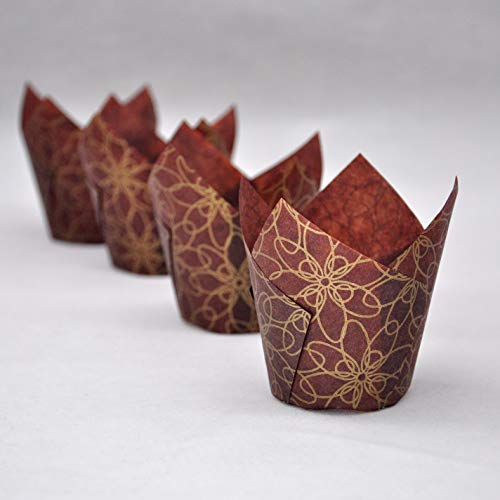 Qlsmypkg Muffin Greaseproof Paper Baking Cupcake Cups, 2"(Bottom Diameter) X 3-1/2"(Height) Fancy Floral Print Tulip Baking Cup Case Of 125 Pcs (125, Standard) #TOP2