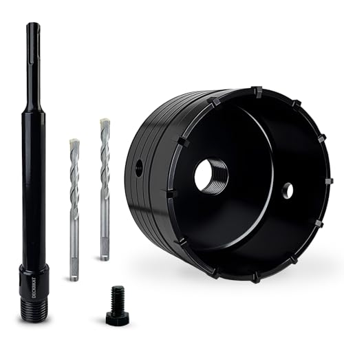 DECKRKAT 4 Concrete Hole Saw Kit Electroplated Black Quenching Tech Heavy-Duty Thickened Alloy Teeth SDS Plus Shank & 2 Center Bits for Concrete Brick Stone.