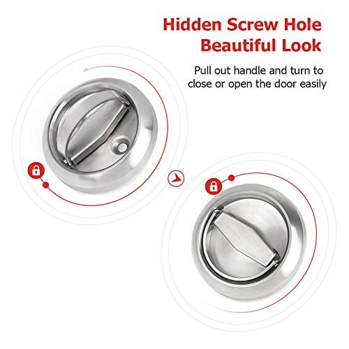 Naierdi 304 Stainless Steel Keyless Pocket Door Lock Corridor Sliding Door Lock Hidden Recessed Cup Install Door Handles Door Pulls Brushed Silver Door Hardware #TOP2