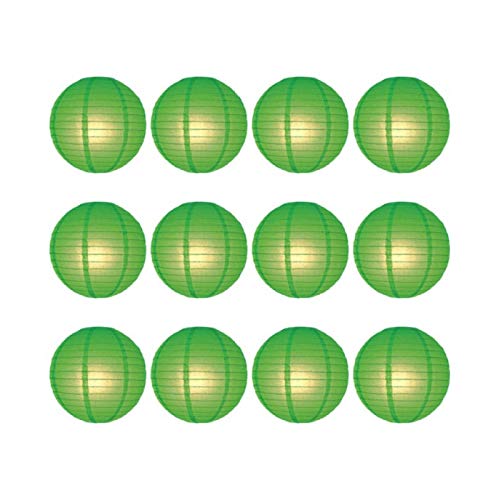 12 x 12inch Green Round Paper Lantern with Wire Ribbing - Value Pack