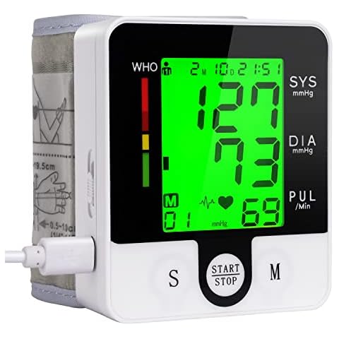 Greetmed Wrist Blood Pressure Monitor, Talking Digital Automatic Blood Pressure Machine, Rechargeable Blood Pressure Cuff for Home Use, Adjustable Bp Cuff, Large 3 Color Backlit LCD Display Cover
