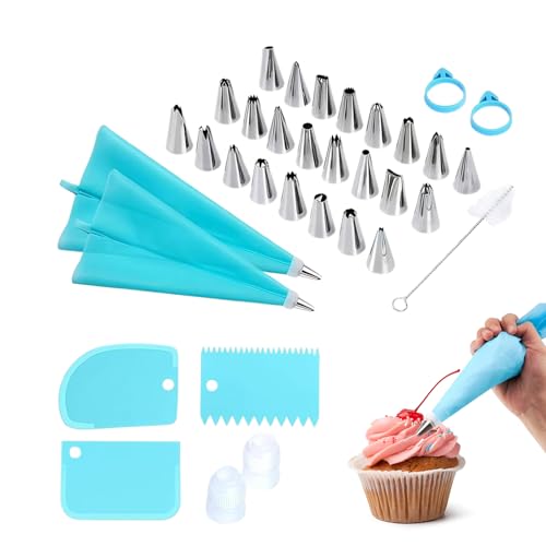 Lanmijia Kit Per Piping Di Glassatura | 34 Pezzi Attrezzi da Cucina Riusabili e Lavabili per Dolci - Set Sac a Poche e Bocchette per Decorazione - Per Dolci Pasticceria Torta Cupcake Biscotti