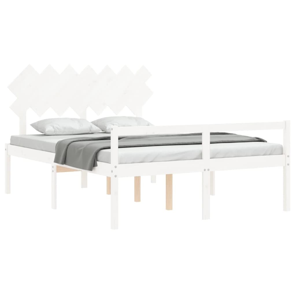 Massivholz Seniorengerecht 140x200 cm Weiß | Seniorenbett Massivholz Kiefer mit Kopfteil und Fußteil 140x200 cm Weiß Betten für Senioren mit Stauraum Pflegebett