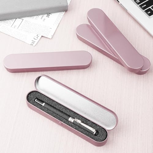 Image of STORE 2508 4 Empty Hinged Metal Pen Boxes Removable Sponge, Rose Gold