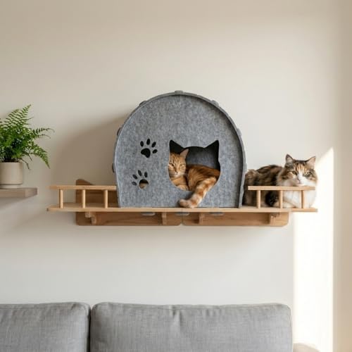 Wandmontierte Katzenhöhle aus Filz für große Katzen, geräumig und platzsparend, Stabiler Holzrahmen, ideal für mehrere Katzen und große...