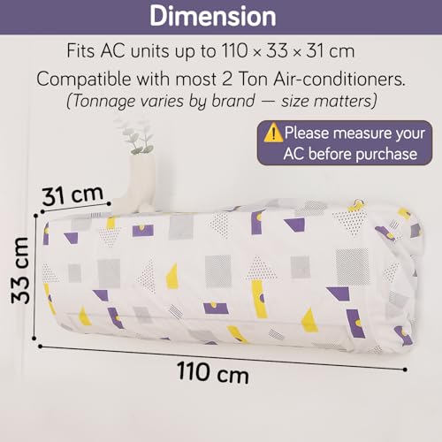 Image of HOKIPO AC Cover for most 2 Ton Split AC | Fits AC Units upto Size 110x33x31 cm | Dustproof, Waterproof & Washable Indoor Unit Cover | Protective & Decorative | Geometric Abstract (D1-AR5874)