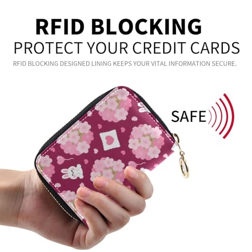 Women's Flowers Floral Bunny Rabbit Credit Card Holder Wallet Leather Zipper Card Case for Ladies Girls 203005753