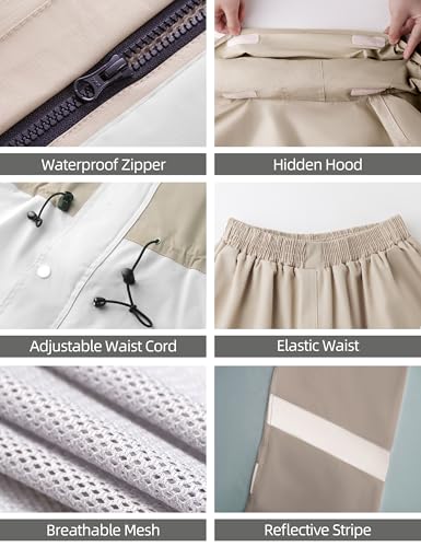 RAINFREEM Regenanzug für Damen, wasserdichte Regenjacke und Hose mit reflektierender Spitze, Regenbekleidung für alle Sportarten, Anti-Sturm, Khaki, Medium
