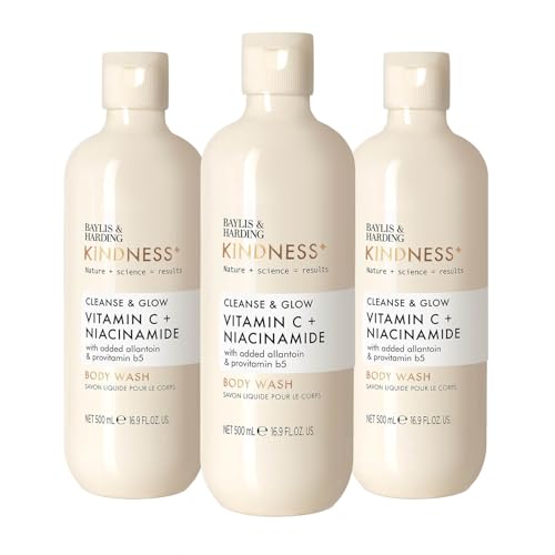 Baylis & Harding Kindness + Vitamin C & Niacinamide, Orange & Mango Fragrance, 500 ml Cleanse & Glow Body Wash (Pack of 3) - Vegan Friendly