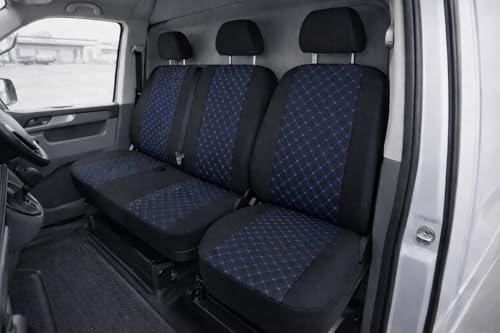 Fundas de asiento para Renault Express de tela premium y acabado con costuras azules