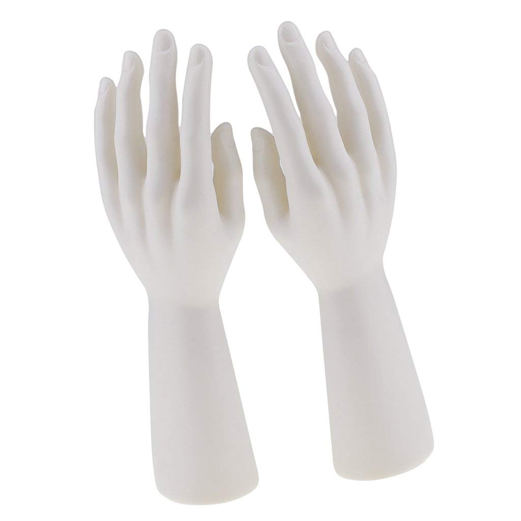 Inzopo 1 Pair Male Mannequin Hand for Jewelry Bracelet Gloves Display - Black White Skin Color - White