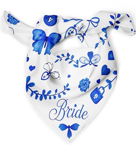 Hosrnovo Something Blue Gift for Bride, 27.5IN Bridal Scarf Bandana Wedding Accessories for Brides Bachelorette Party Favors Bridal Shower Gifts