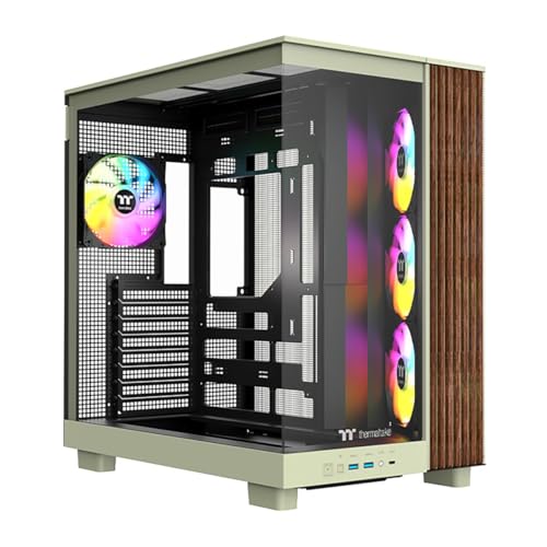 Image of Thermaltake View 380 XL WS ARGB; Mid Tower Chassis; Side Wood Trim; 4x120mm ARGB Fans Included; 420mm GPU Clearance; ATX /mATX /mITX; Hidden Connector Support; Dual Chamber;Matcha Green;CA-11E-00MEWN-WS