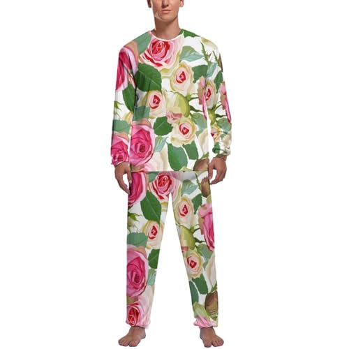 Haut et bas de pyjama fleurs roses pour homme, ensemble de nuit raffiné