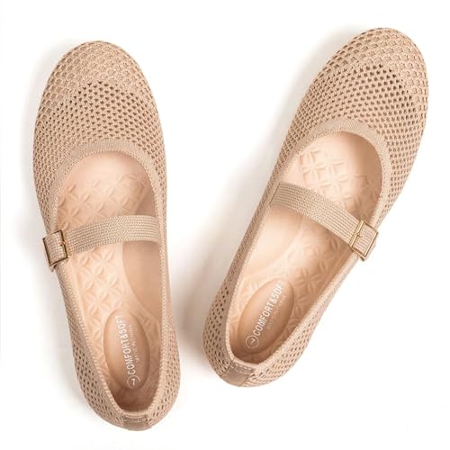 Image of Frank Mully Women's Mary Jane Flats Comfortable Dressy Ballet Flats Casual Round Toe Slip On Washable Knitted Fabric Office Work Woman Shoes