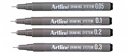 Artline Lot de 4 stylos à pointe fine Noir