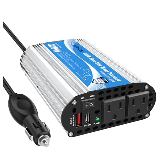 Pure Sine Wave Power Inverter 300Watt Car Adapter Converts 12V DC to 120V AC with 4.8A Dual USB and 2 AC Outlets for Tablets Laptops Smartphones CPAP