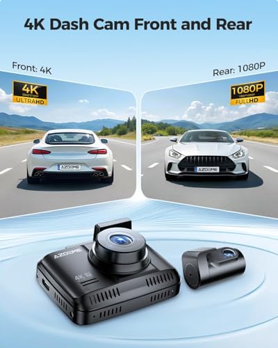 Image of AZDOME 4K UHD Dash Cam for Car Front and Rear| STARVIS Sensor| 2160P WiFi Dash Camera| GPS Logger & ADAS| 170 Wide Night Vision DashCam|2.4 inch Screen| G-Sensor|Emergency Recorder| Parking Mode| 256GB