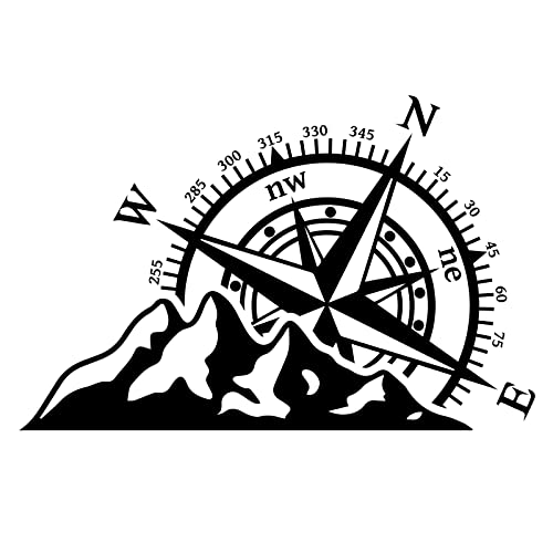 GLOBLELAND Autocollants Boussole Rose des Vents Off Road Autocollant de Voiture Boussole De Montagne Stickers Boussole Montagne Mot pour Fenêtre de Voiture Voiture Corps Cover