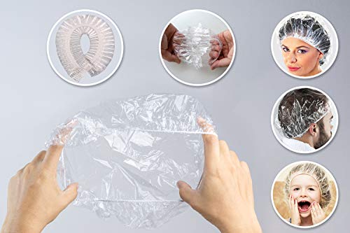 100 Disposable Clear Mop Mob Caps Clipped Hair Head Cover Shower Cap Plastic For Beauty Salon,Food Service,Hospitals,Laboratories,Manufacturing Or Spray Tanning #TOP2