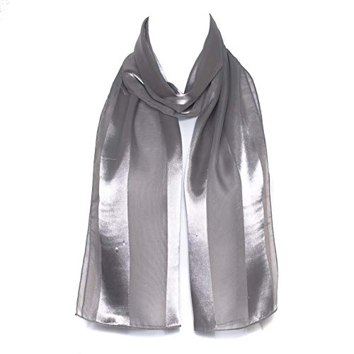 Hat To Socks Plain Elegant Chiffon Satin Scarf (Grey)