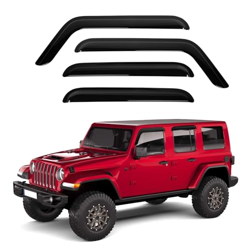 Image of Canvcle Wrangler JL Rain Guards - Window Visors for Jeep Wrangler JL 2018-2025 2026, Outside-Mount Tape-On Side Window Wind Deflectors for Wrangler JL Accessories, Vent Visors Shades Rainproof 4PCS