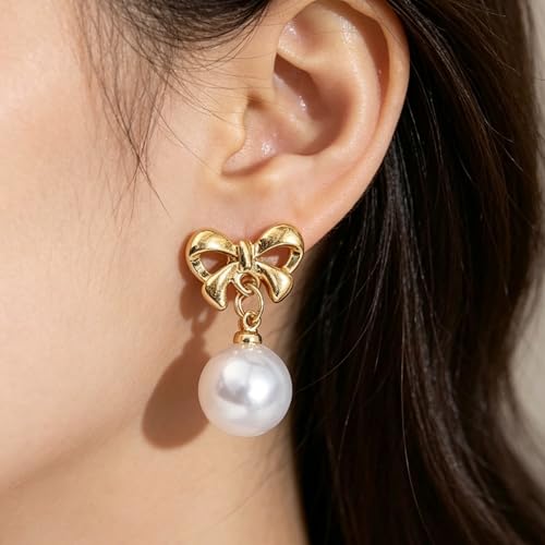 Aretes con lazo de perla para mujer miniatura 2