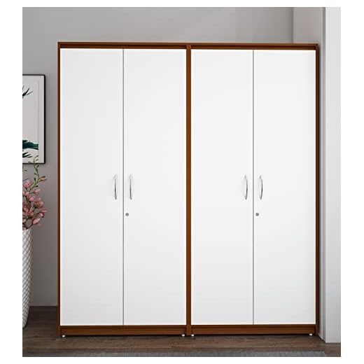Woodbuzz |Cherry 4-Door Wardrobe Large Storage | Walnut & Frosty White