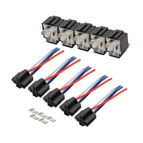 A-Premium 12V 30A 4-Pin SPST Relay with Wiring Harness Socket & Iron Bracket & Fuse Fused Compatible with Automotive Car Truck Marine Boat (5-PC Set)