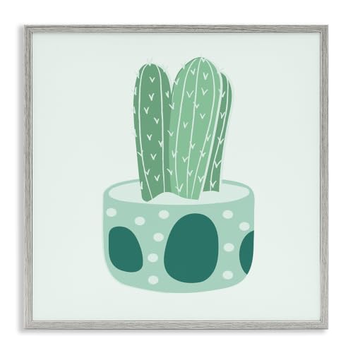 Casual Green Patterned Cactus, 12 x 12 Inch Framed Giclée Print