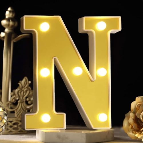 Image of Efavormart 6 inch Gold Marquee Letter N, Mirror Front Warm White LED Light Up 3D Sign, Battery Operated 72H Glow for Wedding Party & Wall Decor