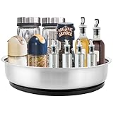 LOLYSIC 360Grad Drehbares Tablett, Drehteller Küche, Edelstahl-Bad-Organisator, Drehbares Gewürzregal für Schränke, Arbeitsplatten, Badezimmer, Kühlschrank, Vorratskammer, Lazy Susan (Silber/2 Stück)