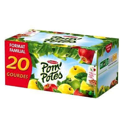 Pom'Potes Compota de Manzana Natural Sin Azúcares Añadidos, 12 Bolsas x 90g, Origen Francia