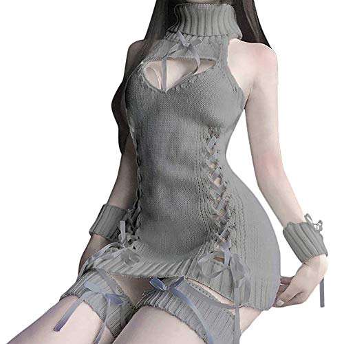 Image of Japan Style Women's Virgin Killer Cosplay Pullover Sleeveless Knitted Bandage Hi Low Anime Sweater Vest Top