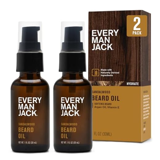 Every Man Jack Sandalwood Beard Oil - Moisturize & Soften Your Beard - Relieve Itch and Flakes - Made w/Naturally Derived Ingredients like Vitamin E, Argan Oil, and Borage Oil - 1 oz - 2 Pack
