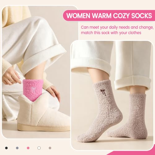 Image of Eocom Fuzzy Socks for Womens Warm Fluffy Winter Cozy Thick Plush Slipper Sleep Comfy Crew Christmas Socks 5 Pairs