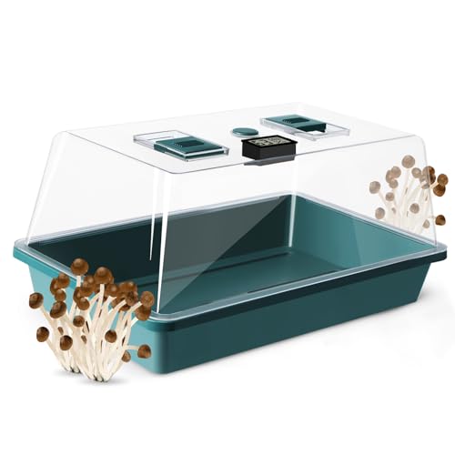 ZZM Rigid Monotub Mushroom Grow kit with Temperature Hygrometer,Sturdy Mushroom Monotub Still Air Box, Mushroom Grow Box Mycology Supplies with Humidity Adjustable Vents for Mushroom Growers