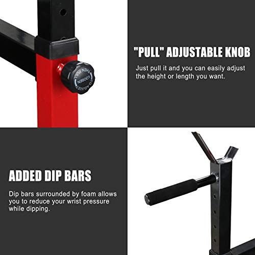 ER KANG Multi-Function Barbell Rack, 600LBS Capacity Fitness Adjustable Dip Stand Squat Rack for Weight Lifting, Bench Press, Squat, Dipping Station Home Gym