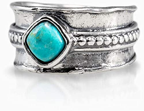 Joolala 1 Carat Blue And Green Cabuchon Cut Turquoise Oxidized Finish 925 Sterling Silver Ring For Women, Size - 8 #TOP2