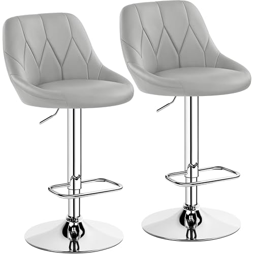 Yaheetech Barhocker 2er Set Höhenverstellbar, 360° Drehbar, Tresenhocker mit Rückenlehne & Fußstütze, Gepolsterter Sitz aus Kunstleder für Küche, Bar und Esszimmer, Hellgrau