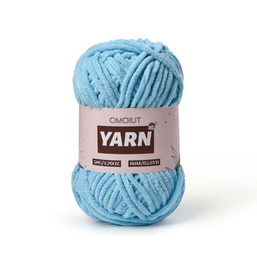 Image of Plush Chenille Chunky Crochet Yarn - Baby Yarn for Crocheting Soft - Velvet Yarns Knitting for Blankets Crafts - Fluffy Amigurumi Yarns 50g / 65.6yd (Azure)