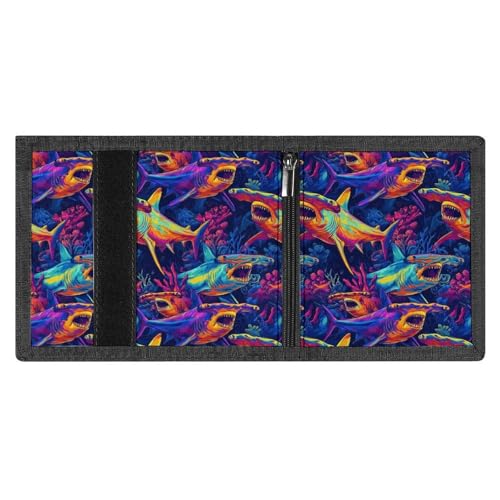 Neon Hammerhead Shark Print Wallet for Men, 8 Credit Card Holder Slim Minimalist Front Pocket Small Mens Bifold Wallets3