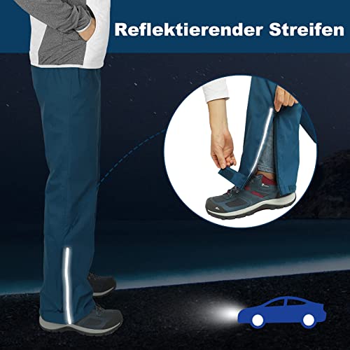 Outdoor Ventures Damen Regenhose Wasserdicht Atmungsaktiv Gefüttert Überziehhose - Winddicht Packbar Hose Leichte Softshellhose zum Wandern Fahrrad Navy Blau 42