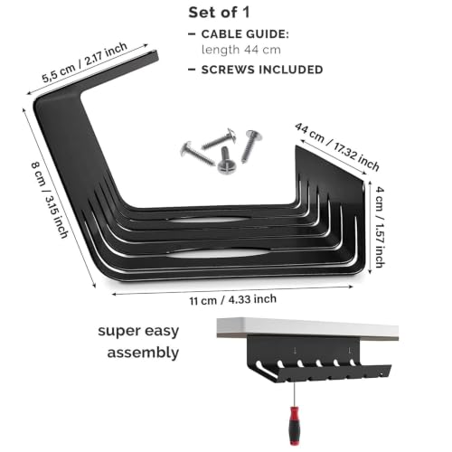 Image of JBM MART Metal Under Desk Cable Management Tray - Screw Mount Wire Organizer for Home Office Table, Holds Extension Board & Cords, Black | Includes 4 Screws & Manual