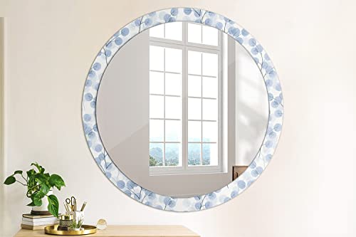 Miroir rond suspendre cadre verre imprimé branches feuilles décoration murale