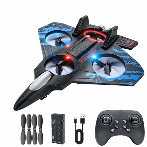 Image of Fighter Jet RC Plane, 2.4GHz Foam Remote Control Airplane - Easy-Fly Gyro Stabilized RC Jet for Kids & Adults, LED Lights, Stunts, Long Range, Ready-to-Fly