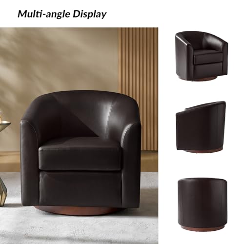 Image of HULALA HOME Faux Leather Swivel Accent Chairs Set of 2 with Solid Wood Base, Round Swivel Barrel Chairs for Living Room and Bedroom, No Assembly Required, Brown