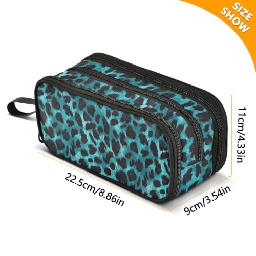 Image of Black Green Leopard Print Pattern Pencil Case 3 Compartment Pen Bag Large Pouch Holder Box School Portable Stationery Storage Bag for Teen Girls Boys