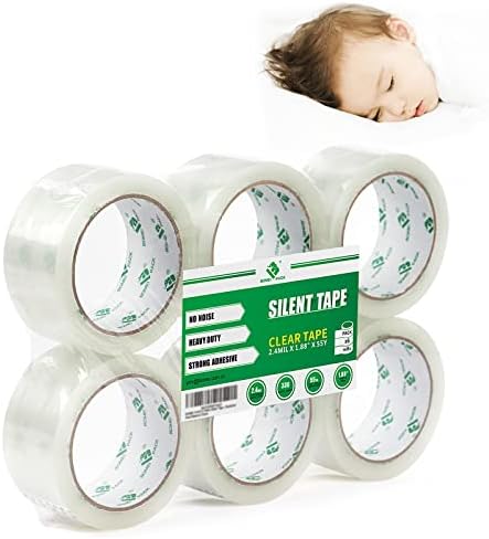 BOMEI PACK No Noise Silent Packing Tape 6 Rolls 1.88" x 55 Yards, Industrial Heavy Duty Packaging Tape for Packing Shipping Moving and Storage